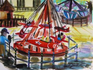 Rocket Ride Original WATERCOLOR Painting JMW art John Williams Impressionism art  