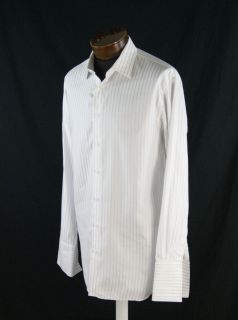John W  White Cotton Striped French Cuff Dress Shirt Size 16 5 SH640S  