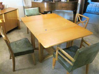 John Widdicomb Wood Drop Leaf Dining Room Table Chairs Mid Century Modern  