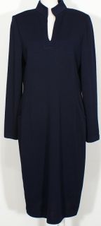 St John Navy Long Sleeve Split Neck Knit Dress 8  