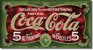 Metal Tin Sign " Coca Cola 1900's 5 Cent " Made in The USA Coke Antique  