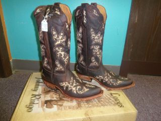 Womens Johnny Ringo Cowboy Boots 9B Brown w Cheetah cutouts pointed toe  