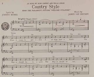 Country Style Burke Van Heusen Bing Crosby 1947 Welcome Stranger Sheet Music  
