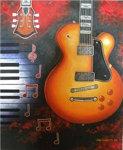 Oil Painting Gibson Guitar Piano MUSIC ABSTRACT CONTEMPORARY ART by Guillemette  