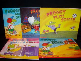 Lot 5 Froggy Scholastic RL2 Books by Jonathan London Bakes Cake Goes to School  
