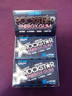 1 Box Rockstar 12 Packs Iced Mint Sugar Free 10 Calorie Energy Gum Caffeine  