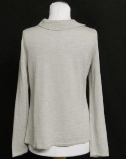 TALBOTS Size M Heather GRAY Merino Wool RUFFLE Drape CARDIGAN Sweater PERFECT  