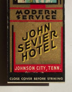1930s Matchbook John Sevier Hotel Johnson City TN MB  