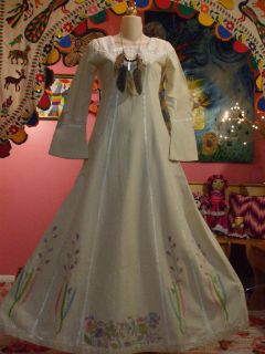 Vtg 60s 70s Hippie Boho Josefa Embroidered Velvet Ethnic Mexican Wedding Dress  