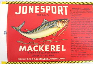 Vintage Jonesport Brand Makerel Can Label Never Used  
