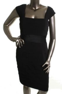 Jones New York NEW Black Cap Sleeve Shutter Pleated Little Black Dress Plus 16W  
