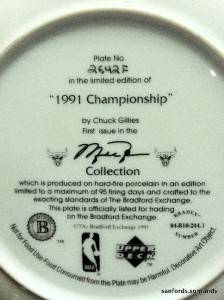 1991 MICHAEL JORDAN BASKETBALL CHAMPIONSHIP Upper Deck Bradford Collectors Plate  