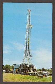 Postcard Oil Drilling Rig Jonesville Michigan 1950s  