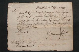 1777 Revolutionary War Pay Table signed CAPT JOSEPH GALLOP for Militia sickness  