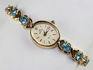 Jules Jurgensen Genuine Blue Topaz Gemstone Ladies Watch in Box Never Used  