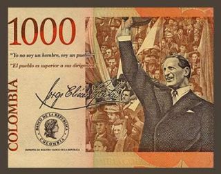 1000 Pesos Banknote Colombia 2009 Honoring Jorge Gaitán Pick 456 Crisp UNC  