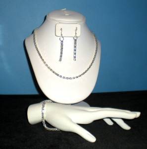 Three Piece Silver Mesh Choker Necklace Earrings Bracelet Set  