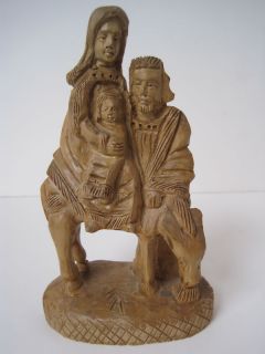 Vtg Holy Family Jesus Mary Joseph Hand Carved Wood Figurine Statue Bethlehem  