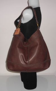 Lucky Brand Handbag Dark Brown Leather Joshua Tree Braided Trim Bucket Hobo  