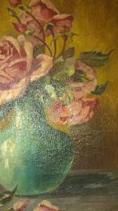 Italian American Listed Artist John Califano Still Life Flowers Vase Pink Roses  
