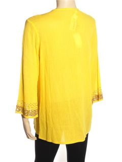 Josie Natori Women Yellow Long Sleeve Top Blouse sz M  