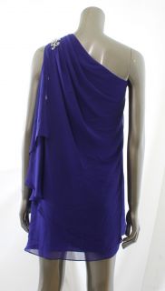 JS Boutique NEW Womens Purple Beaded One Shoulder Draped Cocktail Dress Size 14  