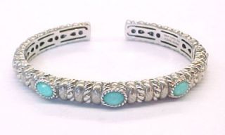 Judith Ripka Sterling Silver Blue Stone Accented Cuff Bracelet 7 39"  