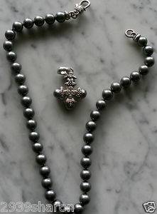 AUTH JUDITH RIPKA STERLING SILVER DIAMONIQUE CROSS 18 INCH FAUX PEARLS NECKLACE  