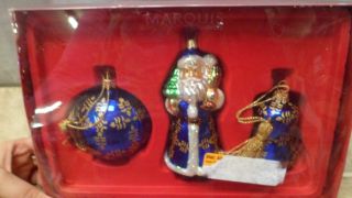 Waterford Holiday Marquis Glass Blown Ornaments Santa Ball Bell Set Of 3  