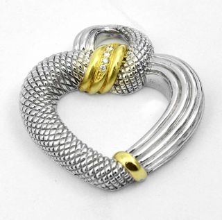 Judith Ripka 18k Gold Sterling Silver Diamond Heart Pendant 4 Necklace Bracelet  