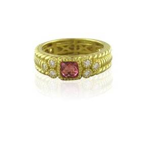Judith Ripka 18KT gold diamond pink tourmaline ring band size 6 3 4  