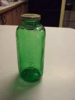 Vintage Emerald Green Depression Glass Juice Bottle
