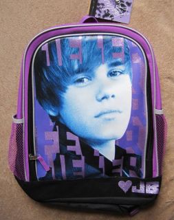 Justin Bieber Face Purple Backpack School Book Bag