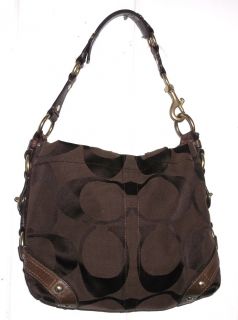 COACH CARLY SIGNATURE HOBO MEDIUM SHOULDER HAND BAG BROWN SLOUCH PURSE