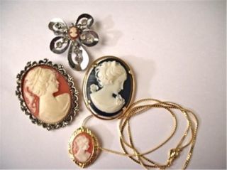 Vintage Lot of Cameos Gerrys Napier Brooches Pins Necklace Pendant