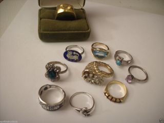 vintage new lot of 10 rings rhinestones some signed some not 2 are 925