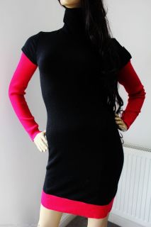 Karen Millen Black Roll Neck Colour Block Tunic Merino Knit Dress 8 10