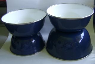 Vintage Nesting Cobalt Blue White Enamel Bowls