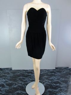 Vtg 80s Black Velvet Sweetheart Mini Corset Dress Size XS Strapless
