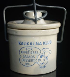 Small Vintage 1950s Kaukauna Klub WISCONSON Lidded Bail Stoneware