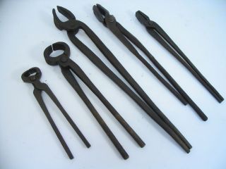 Old Vintage Antique Blacksmith Forge Tongs Tools Large