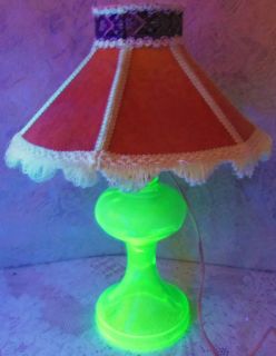 Antique Vaseline Uranium Glass Kerosene / Electric Lamp Pedestal