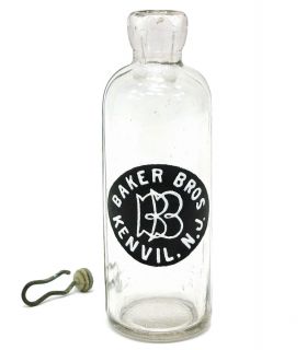 Bottle Soda Blob Baker Bros Kenvil NJ Scarce Monogram BS Logo