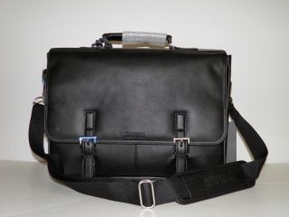 New w Tag Kenneth Cole Reaction Mens Black Leather Briefcase 15 Laptop