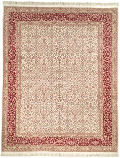 Hand Knotted Traditional Kerman Ivory Wool Carpet Rug 10 x 14