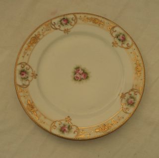 nippon china plate gold trim deco floral roses 8 an 6 inch 2 plates