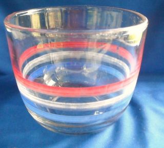 Vtg Glass Mixing Bowl 6 Cups Striped Red White Blue