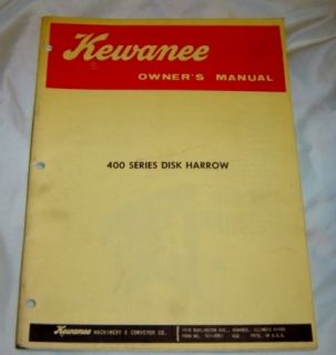 Kewanee Model 400 Series Disk Harrow Owners Manual
