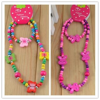 Sets Wooden Bead Cute Childrens Necklace Bracelet Jewelry Set