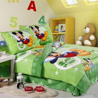 Hot Sale 100 Percent Cotton Green Mickey Mouse Kids Bedding Set